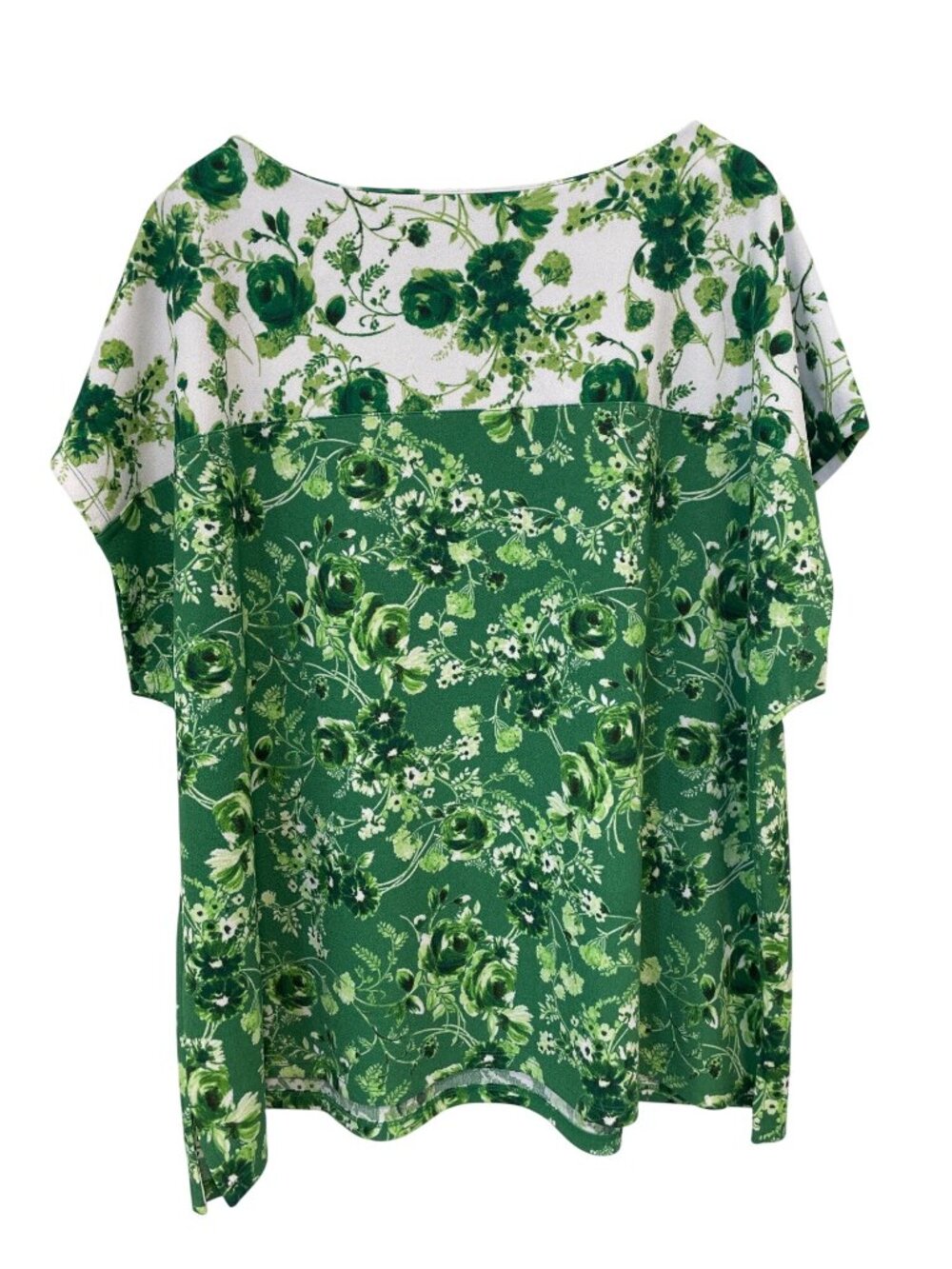Isaac Mizrahi Live Top 2X Duo Printed Pebble Knit Floral Cap Sleeve Green White - Picture 3 of 8